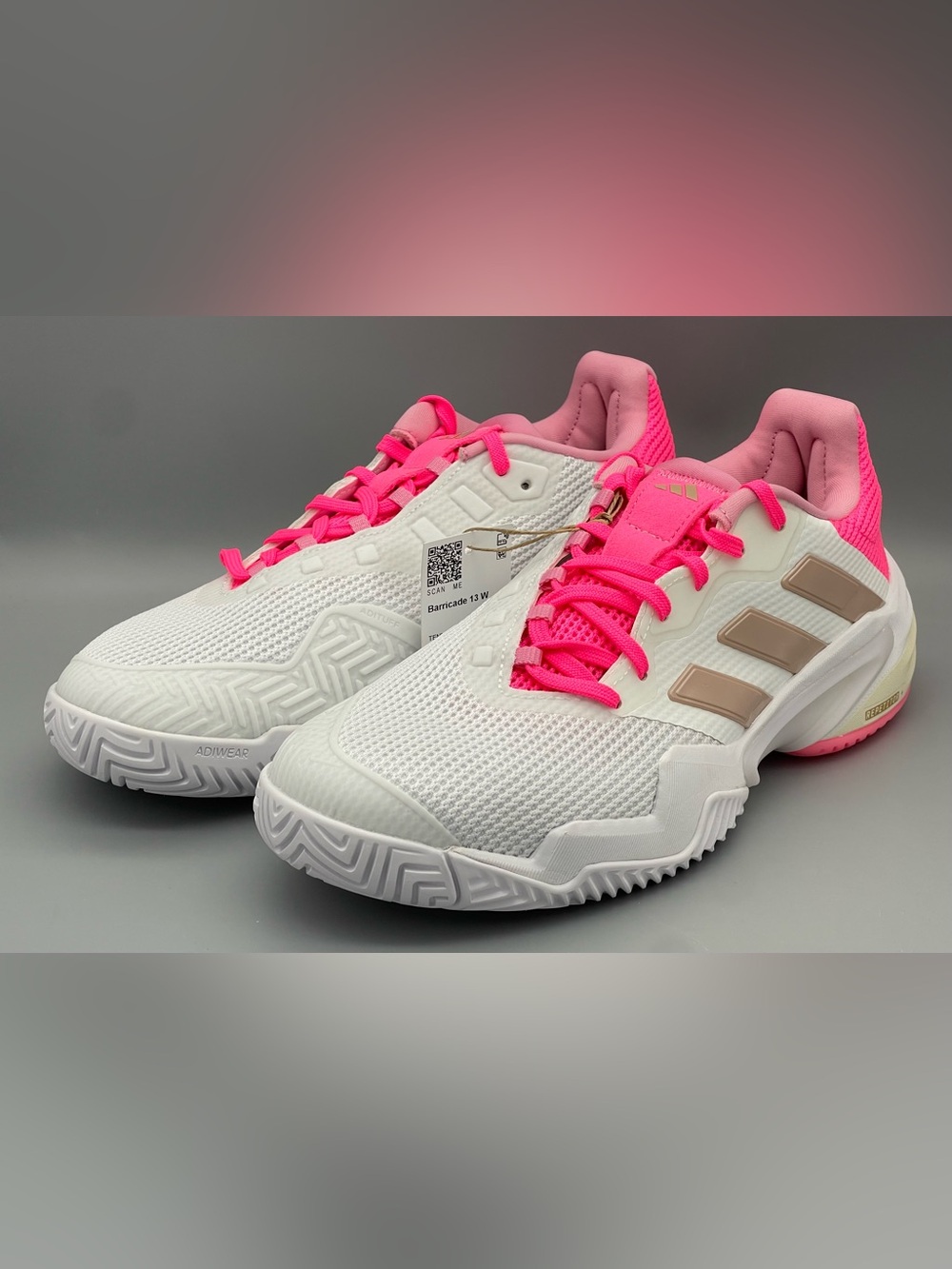 Adidas Barricade 13 Tennis Pickleball Womens Size 9 White Lucid Pink JP9842 NEW